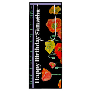 Sacola Para Vinho Flor de Papoula Vermelha Laranja Água-Marinha Aniv