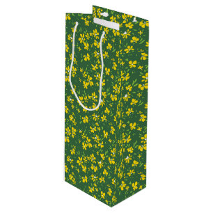 Sacola Para Vinho flor pequena e fofa amarela com fundo verde