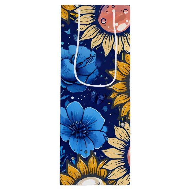 Sacola Para Vinho Floração de Cobalto  (Frente)