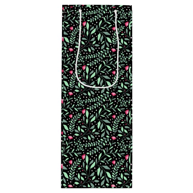 Sacola Para Vinho Floral pattern.05.FR.pink e Lgreen black BG (Frente)