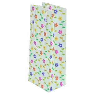 Sacola Para Vinho Flores Coloridas, Padrão Floral, Verde, Boho