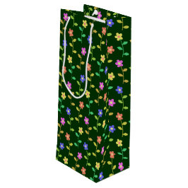 Sacola Para Vinho Flores Coloridas, Padrão Floral, Verde, Boho