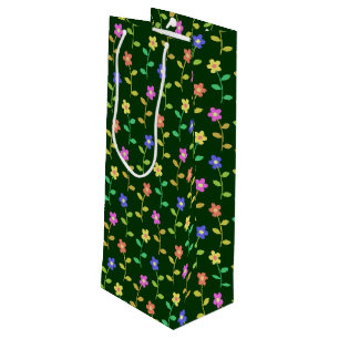Sacola Para Vinho Flores Coloridas, Padrão Floral, Verde, Boho
