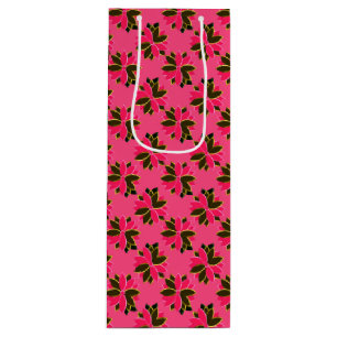 Sacola Para Vinho Flores de Poinsettia Metálica-11-Dourada-rosa-W GI