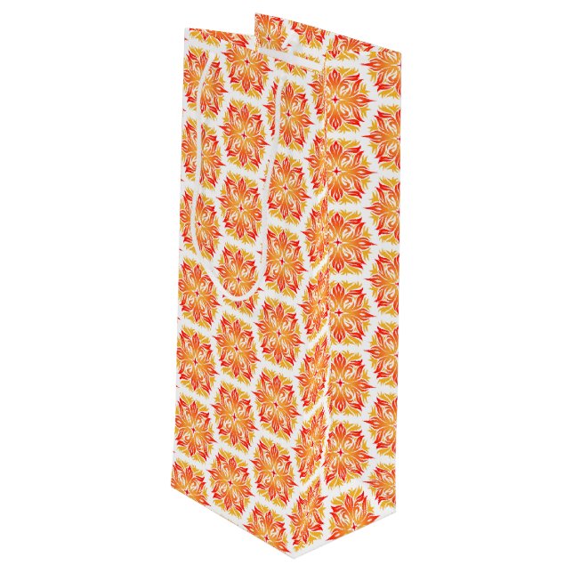 Sacola Para Vinho Flores Laranja, Padrão De Flores, Padrão Floral (Verso inclinado)