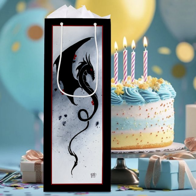 Sacola Para Vinho Flores Vermelhas Azuis Dragão Preto (Criador carregado)