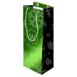 Sacola Para Vinho Folha Verde Festiva Snowflakes Monograma Nome