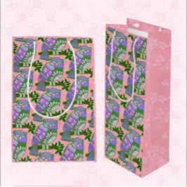 Sacola Para Vinho Folk Art Owl Pink