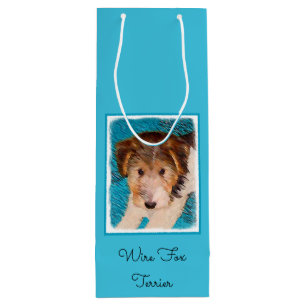 Sacola Para Vinho Fox Terrier Puppy Painting - Arte Original De Cão