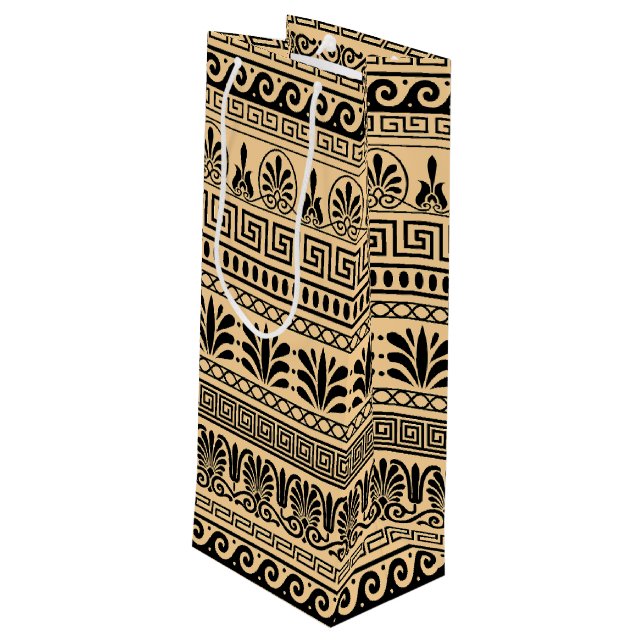 Sacola Para Vinho Frete Grego, Padrão Mediterrânico, Castanho (Verso inclinado)