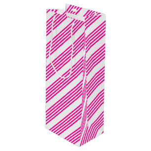 Sacola Para Vinho Fuchsia e padrão de cinco faixas brancas