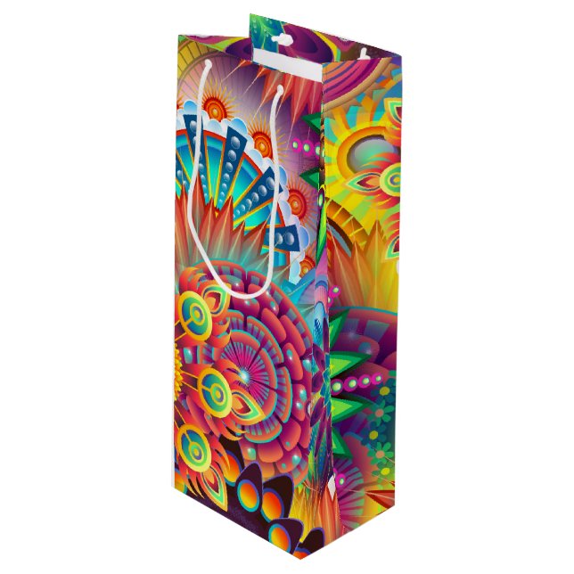 Sacola Para Vinho Funky Retro Pattern Abstrato Bohemian (Frente inclinada)