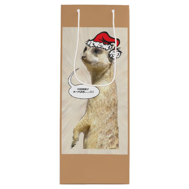 Sacola Para Vinho Fúria de Natal Meerkat BROWN Wine Bag (Frente)