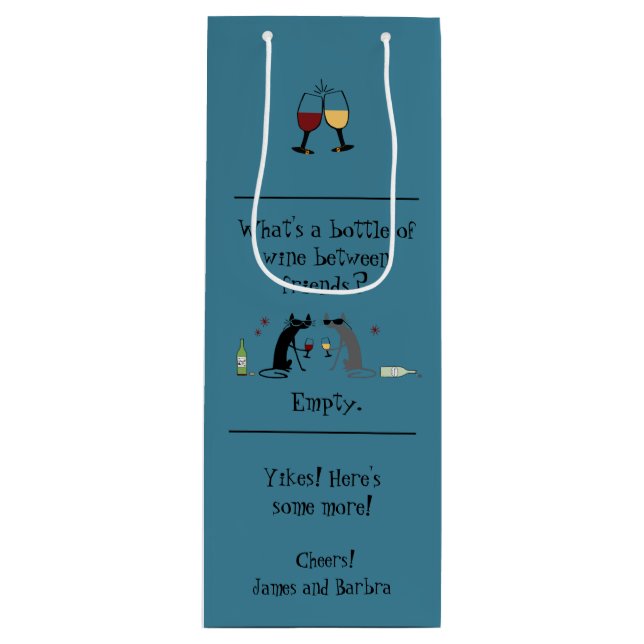 Sacola Para Vinho Garrafa De Vinho Entre Amigos Engraçado Gato (Frente)