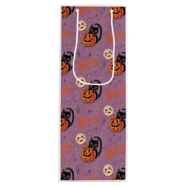 Sacola Para Vinho Gatinho Ritorinho Pumpkin Luas em Roxo (Frente)