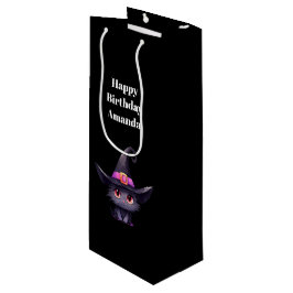 Sacola Para Vinho Gato preto bonito Vestindo o chapéu de bruxa
