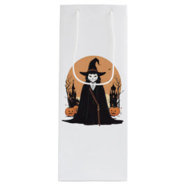 Sacola Para Vinho Gato Preto Salem Místico com Pumpkins