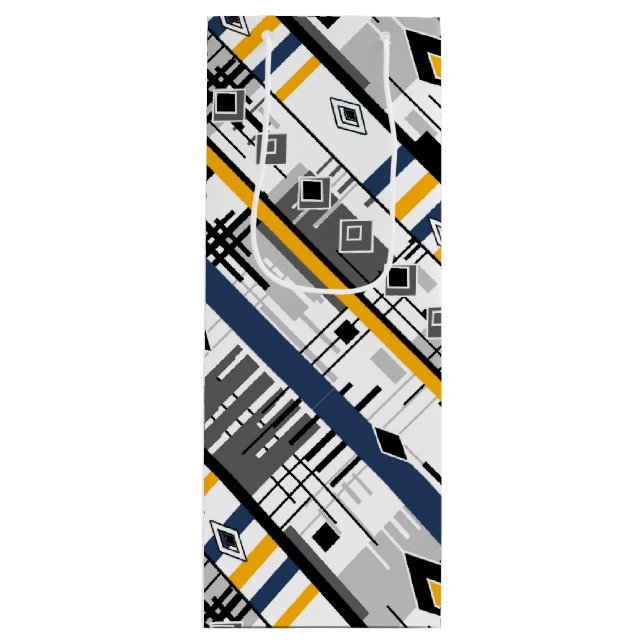 Sacola Para Vinho Geomet preto-branco-abstrato moderno (Frente)