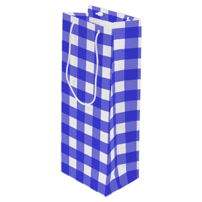 Sacola Para Vinho Gingham azul-real (Frente inclinada)
