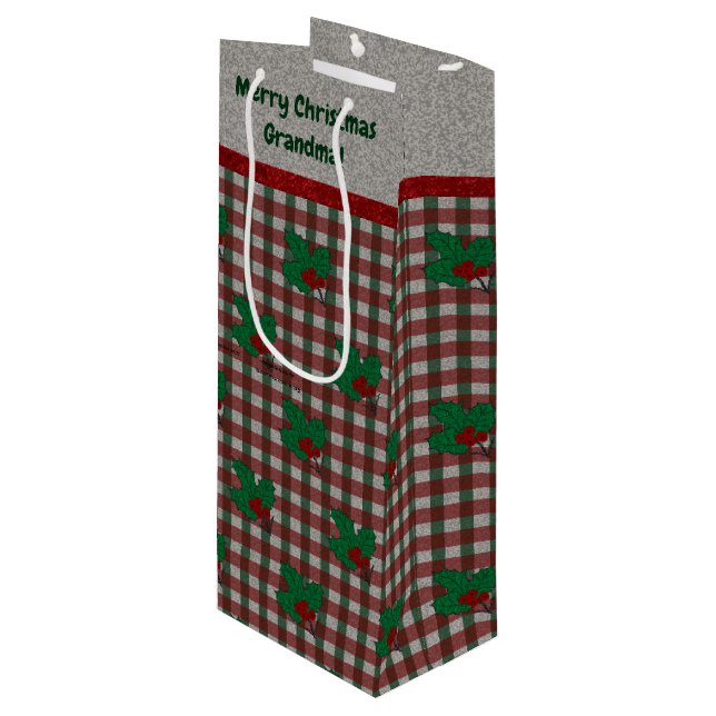 Sacola Para Vinho Gingham Natal 1940 - Personalizado (Frente inclinada)