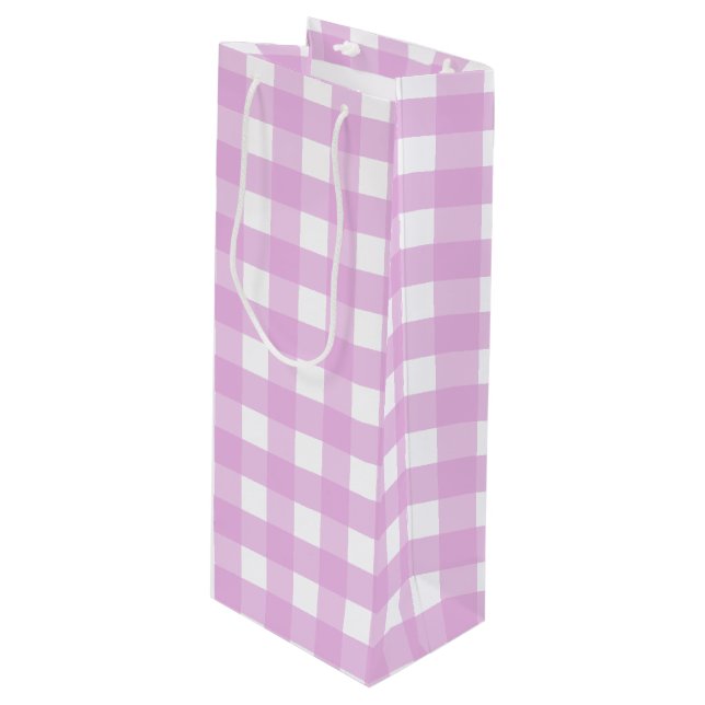 Sacola Para Vinho Gingham rosa pálido (Frente inclinada)