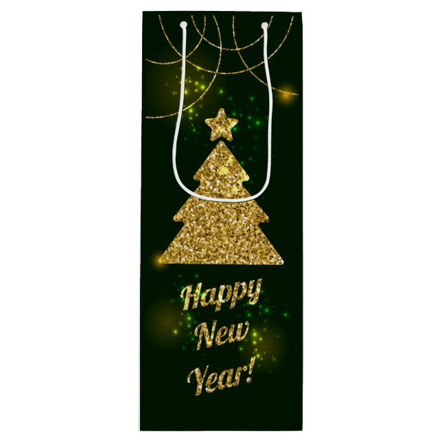 Sacola Para Vinho Glitter de Natal Verde (Frente)