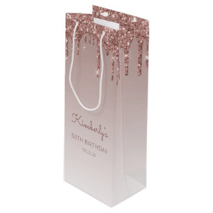 Sacola Para Vinho Glitter Drip 50th Birthday Rosa Dourado