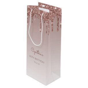 Sacola Para Vinho Glitter Drip 60th Birthday Rosa Dourado