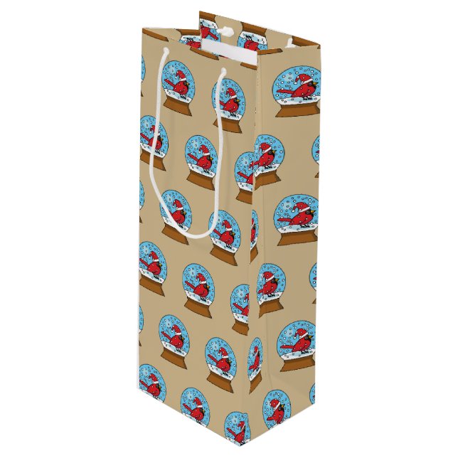 Sacola Para Vinho Globo de Neve com Cardeal Vermelho Bonito (Frente inclinada)