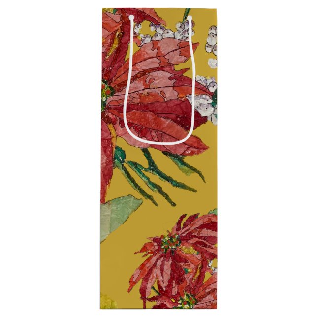 Sacola Para Vinho Golden Poinsettia | Fine Art Christmas (Frente)