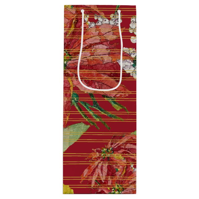 Sacola Para Vinho Golden Poinsettia | Fine Art Christmas Gold Lines (Frente)