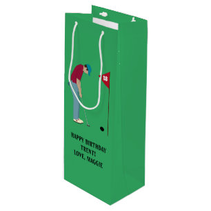 Sacola Para Vinho Golfista Verde Colocando Bola