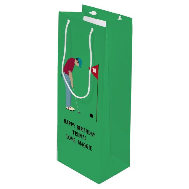 Sacola Para Vinho Golfista Verde Colocando Bola (Frente inclinada)