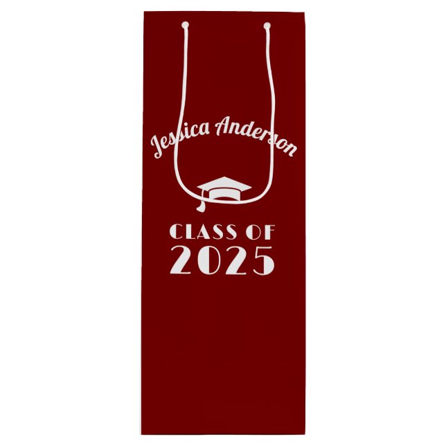 Sacola Para Vinho Graduação Personalizada Maroon e White (Frente)