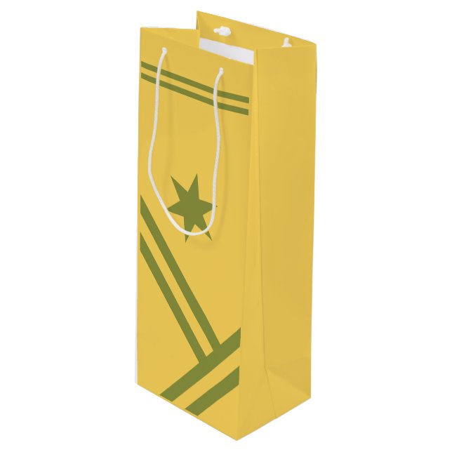 Sacola Para Vinho Gráfico Moderno de Stripes Diagonais Verdes Dourad (Frente inclinada)