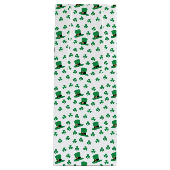 Sacola Para Vinho Greenery Irish Clovers and Hats Gift Bag (Frente)