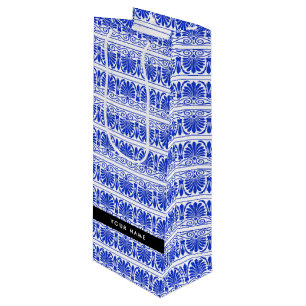 Sacola Para Vinho Grego Fret Arabesque Azul, Seu Nome, Personalize