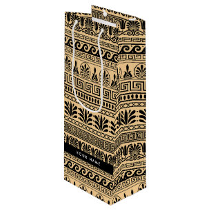 Sacola Para Vinho Grego Fret, Mista Chave Meander, Brown, Seu Nome