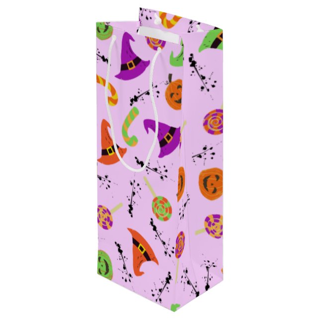 Sacola Para Vinho Halloween Pattern Purple Background Wine Gift Bag (Verso inclinado)