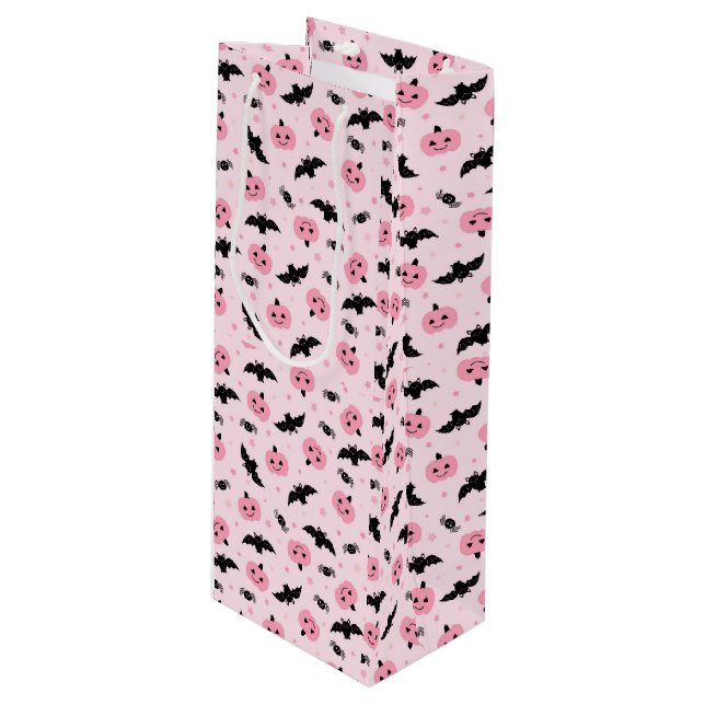 Sacola Para Vinho Halloween Pumpkins e Bat Pattern (Frente inclinada)
