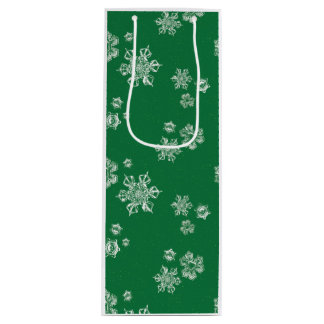 Sacola Para Vinho Handmade Snowflake Flurries - Bright Green & White