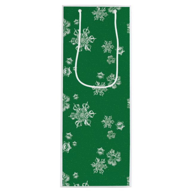 Sacola Para Vinho Handmade Snowflake Flurries - Bright Green & White (Frente)