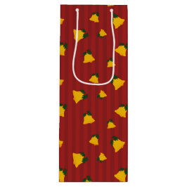 Sacola Para Vinho Holiday Red Gold Stripe Bells Christmas