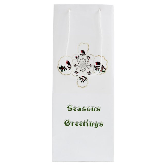 Sacola Para Vinho Holly Birds Robin Seasons Saudações (Frente)