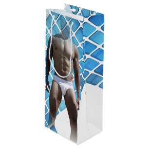 Sacola Para Vinho Homem muscular SlipperyJoe, seis abdominais, branc