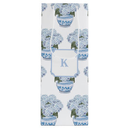 Sacola Para Vinho Hydrangeas Azuis no Pote Chinoiserie