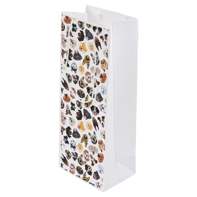 Sacola Para Vinho Ilustração alegre com cães (Frente inclinada)