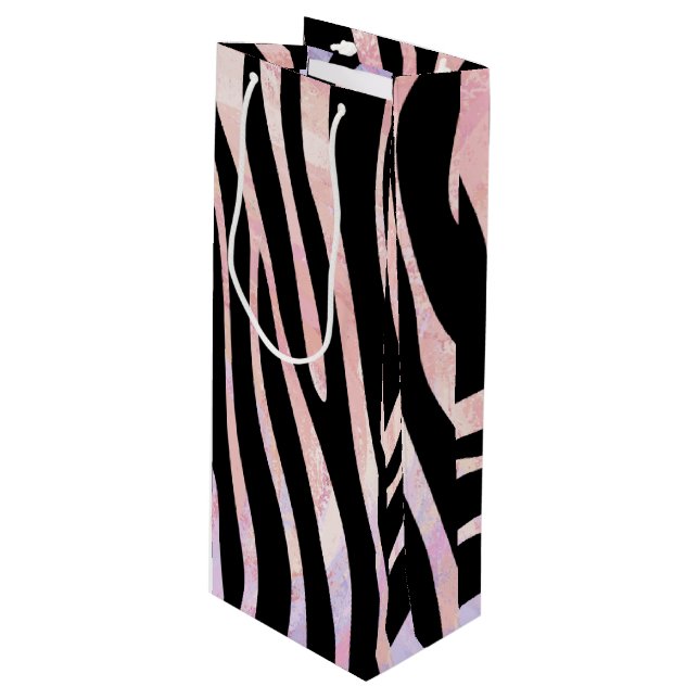 Sacola Para Vinho Impressão de Zebra Preta e Rosa (Frente inclinada)
