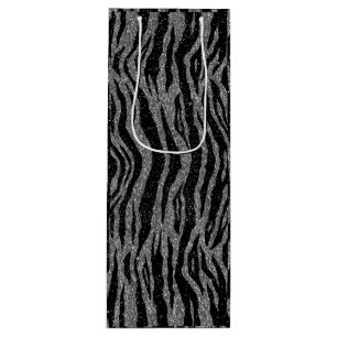 Sacola Para Vinho Impressão de Zebra Preto e Cinza Prata