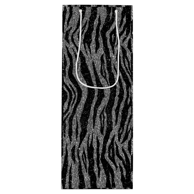 Sacola Para Vinho Impressão de Zebra Preto e Cinza Prata (Frente)